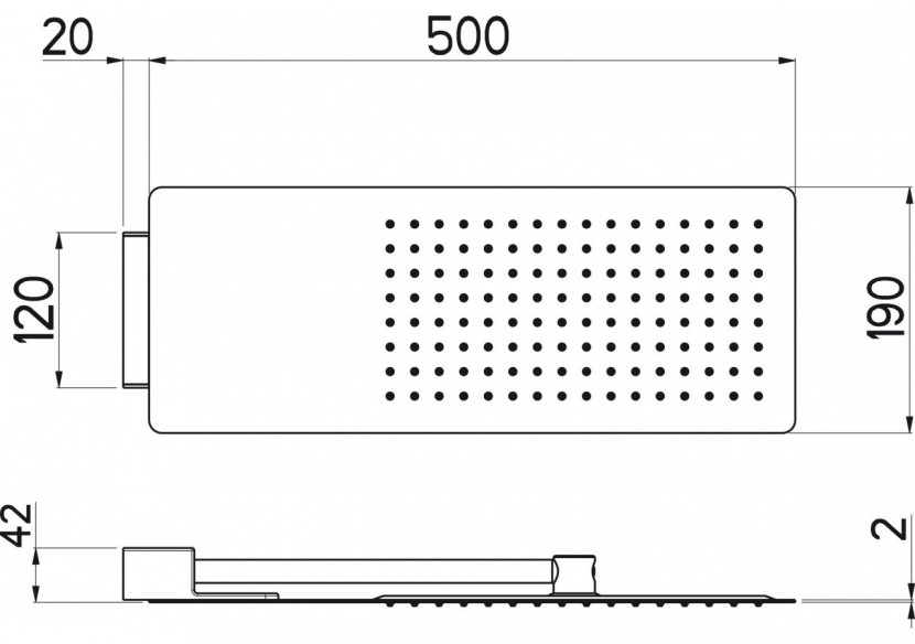 Pomme de douche murale Piano 500 x 190 acier inoxydable très brillant - BW50X18.05N - Nikles