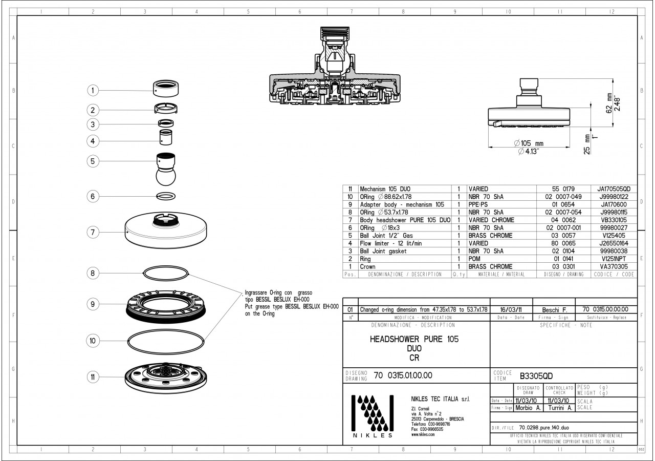 Pomme de douche Pure 105 Duo Airdrop - B3305QDN - Nikles