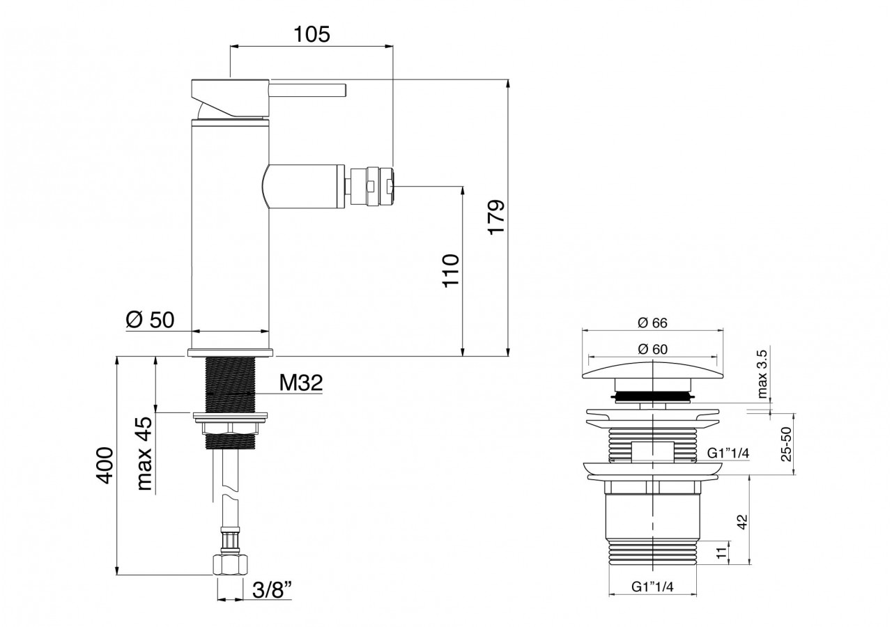 Robinet de bidet Architect carbone - FBB.01.001.51N - Nikles
