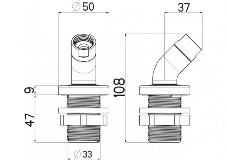 Support pour Douchette 45 degrés pour montage sur baignoire en laiton - A000205N - Nikles 2