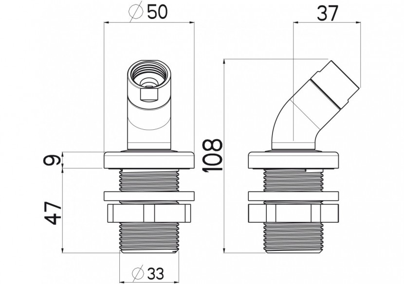 Support pour Douchette 45 degrés pour montage sur baignoire en laiton - A000205N - Nikles