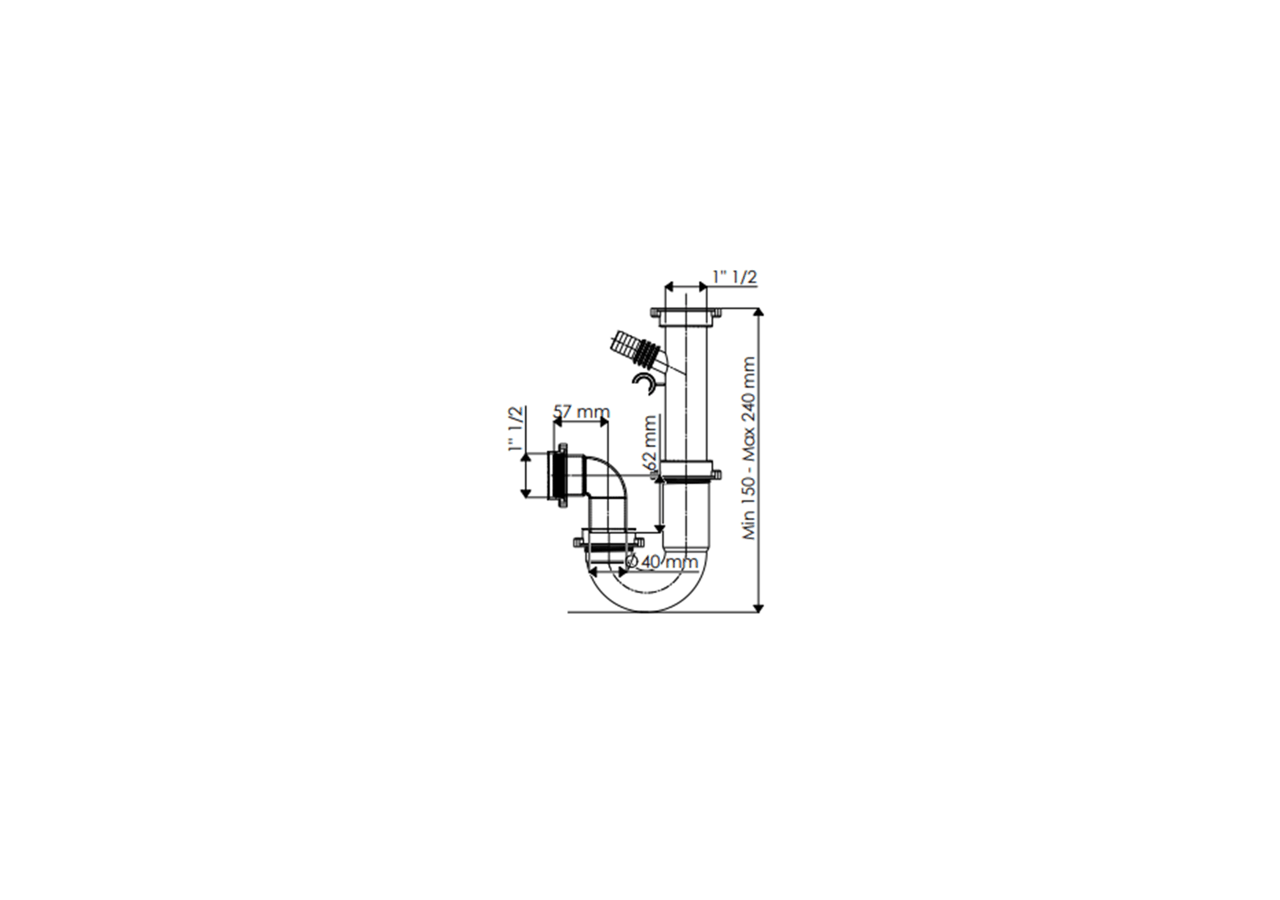 Siphon en U 1-1/2 sortie Ø 40mm filetée 1 cuve avec prise machine à laver/lave vaisselles - 19-P1300/LSI/01 - Fisc