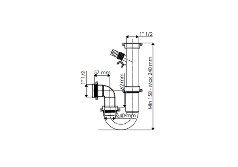 Siphon en U 1-1/2 sortie Ø 40mm filetée 1 cuve avec prise machine à laver/lave vaisselles - 19-P1300/LSI/01 - Fisc Siphon en U 1-1/2 sortie Ø 40mm filetée 1 cuve avec prise machine à laver/lave vaisselles - 19-P1300/LSI/01 - Fisc