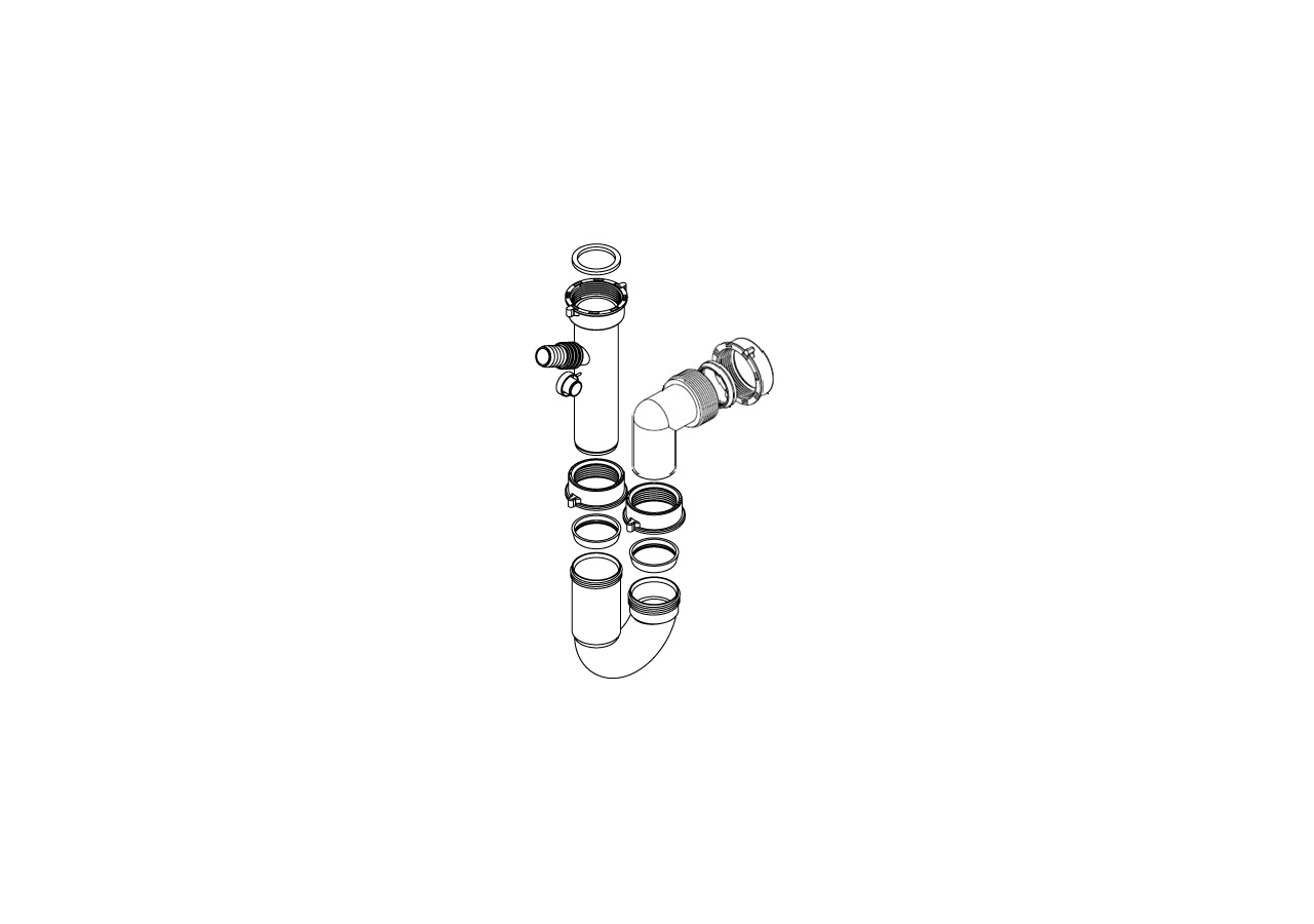 Siphon en U 1-1/2 sortie Ø 40mm filetée 1 cuve avec prise machine à laver/lave vaisselles - 19-P1300/LSI/01 - Fisc