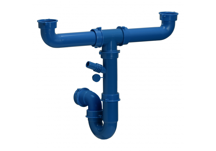 Siphon en U 1-1/2 sortie Ø 40mm filetée 2 cuves réglable avec prise machine à laver/lave vaisselles - 19-P1800/LSI/01 - Fisc