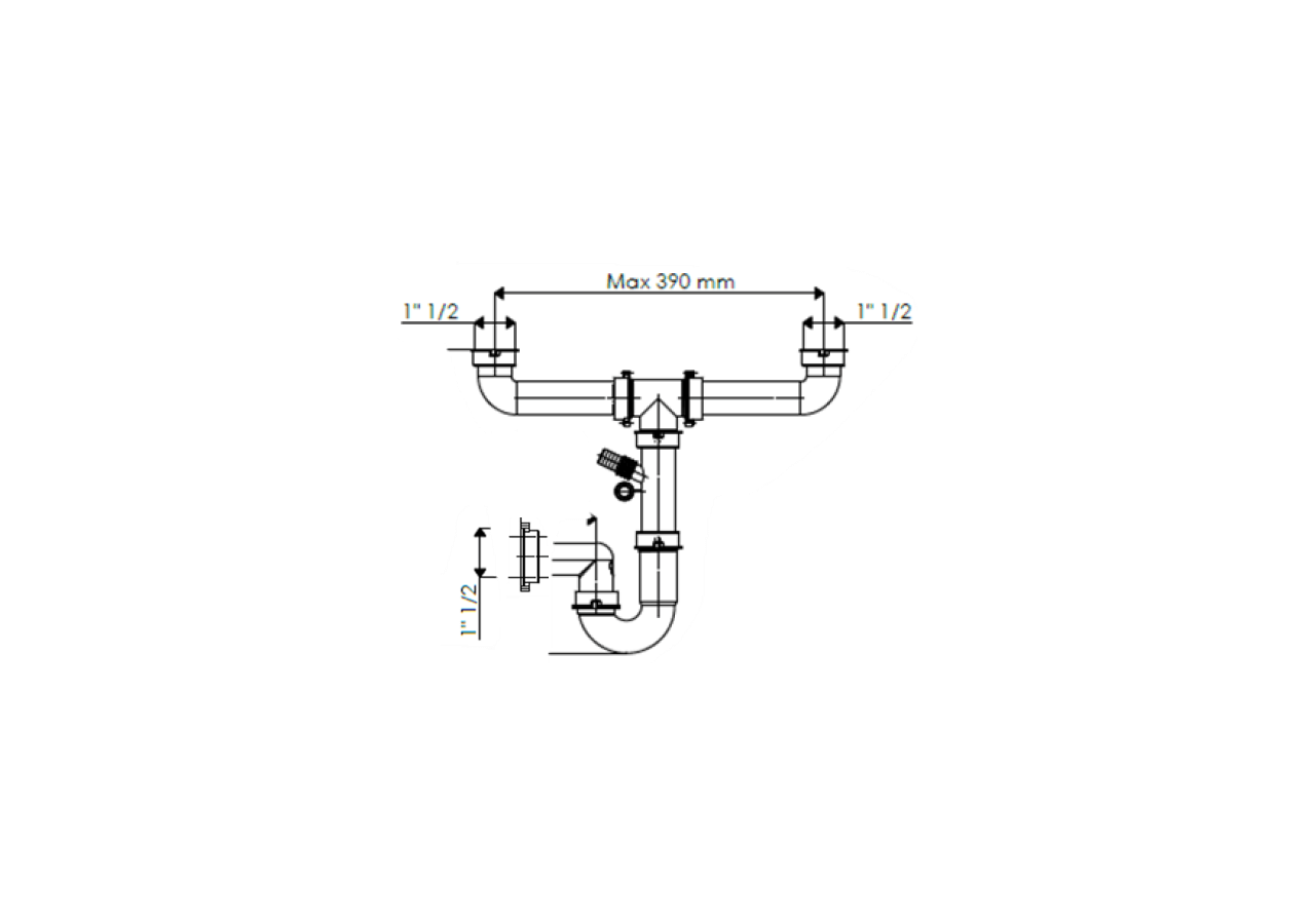 Siphon en U 1-1/2 sortie Ø 40mm filetée 2 cuves réglable avec prise machine à laver/lave vaisselles - 19-P1800/LSI/01 - Fisc