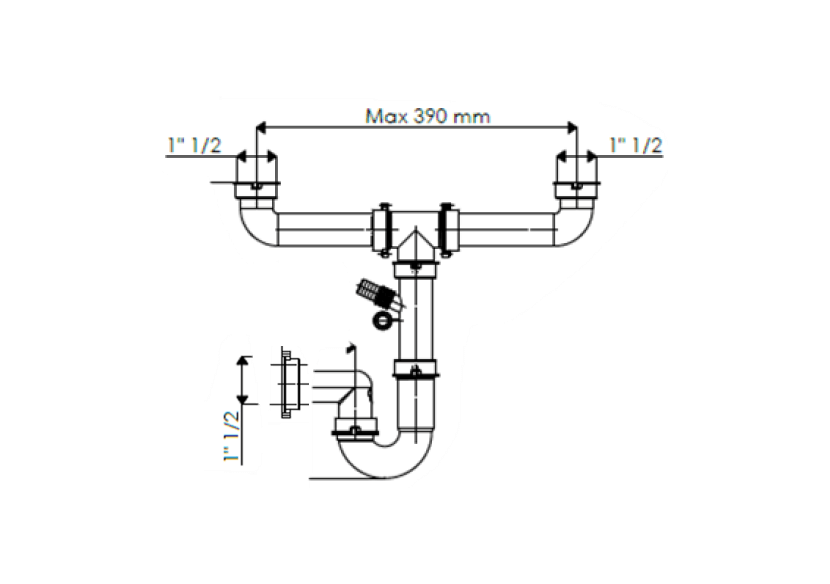 Siphon en U 1-1/2 sortie Ø 40mm filetée 2 cuves réglable avec prise machine à laver/lave vaisselles - 19-P1800/LSI/01 - Fisc Siphon en U 1-1/2 sortie Ø 40mm filetée 2 cuves réglable avec prise machine à laver/lave vaisselles - 19-P1800/LSI/01 - Fisc