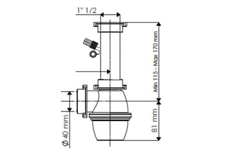Siphon 1-1/2 à bouteille Ø 40mm filetée réglable avec prise machine à laver/lave vaisselles - 19-P2200/LSI/01 - Fisc 2
