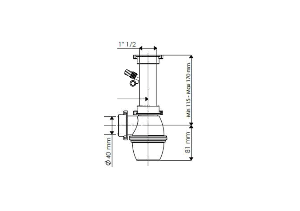 Siphon 1-1/2 à bouteille Ø 40mm filetée réglable avec prise machine à laver/lave vaisselles - 19-P2200/LSI/01 - Fisc