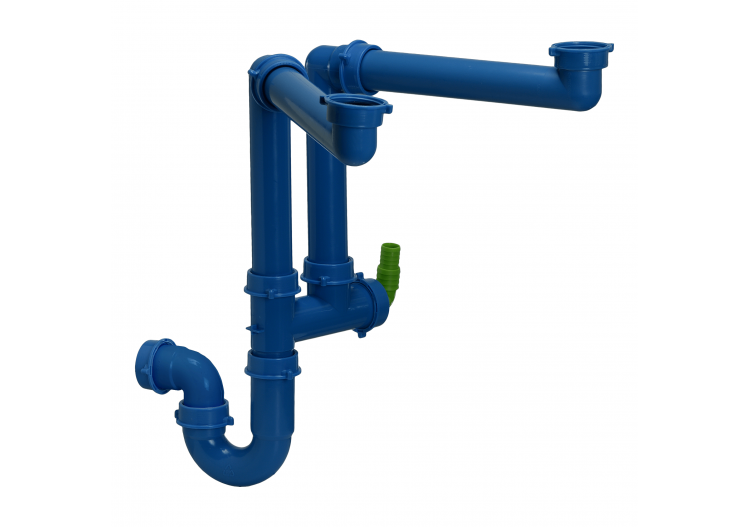 Siphon en U 1-1/2 sortie Ø 40mm filetée FUTURO 2 NEW à 2 cuves réglable avec prise lave vaisselles - 19-P6700/01 - Fisc