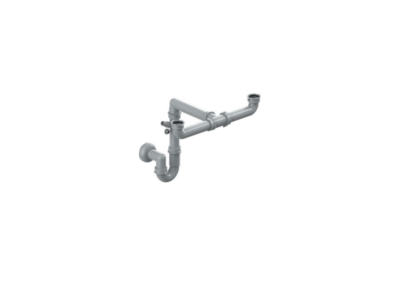 Siphon en U 1 1/2 sortie Ø 40mm filetée 2 cuves réglable avec prise machine à laver/lave vaisselles - 19-D1800/FLAT/S01 - Fisc