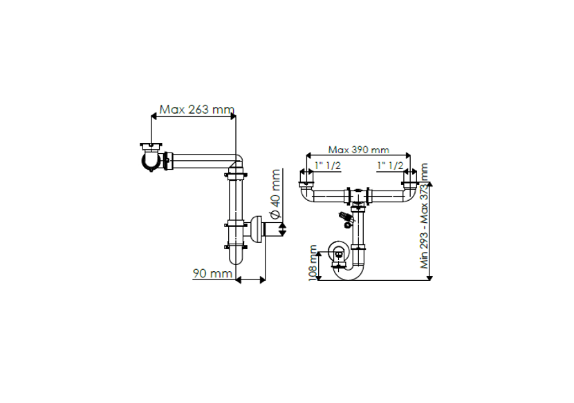 Siphon en U 1 1/2 sortie Ø 40mm filetée 2 cuves réglable avec prise machine à laver/lave vaisselles - 19-D1800/FLAT/S01 - Fisc Siphon en U 1 1/2 sortie Ø 40mm filetée 2 cuves réglable avec prise machine à laver/lave vaisselles - 19-D1800/FLAT/S01 - Fisc