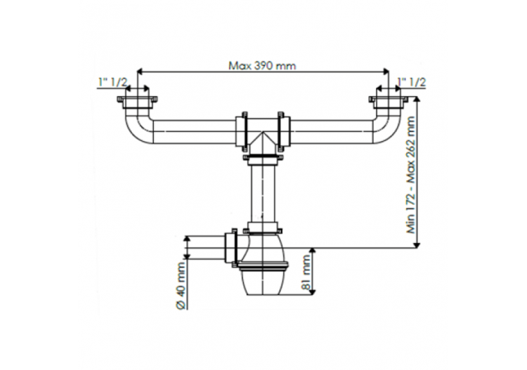Siphon 1 1/2 à bouteille sortie Ø 40mm filetée 2 cuves réglable - 19-D2800/01 - Fisc 2