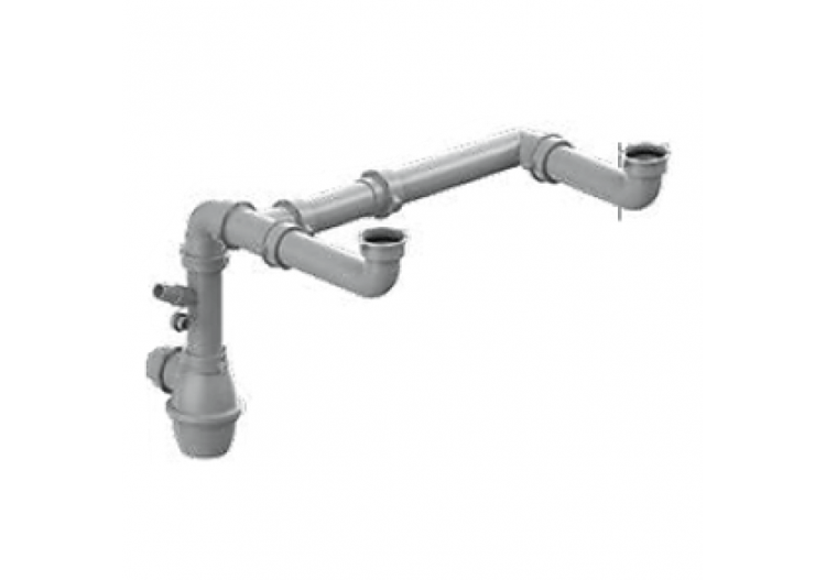 Siphon 1 1/2 à bouteille FLAT sortie Ø 40mm filetée 2 cuves réglable avec prise lave vaisselles - 19-D2800/FLAT/RL01 - Fisc