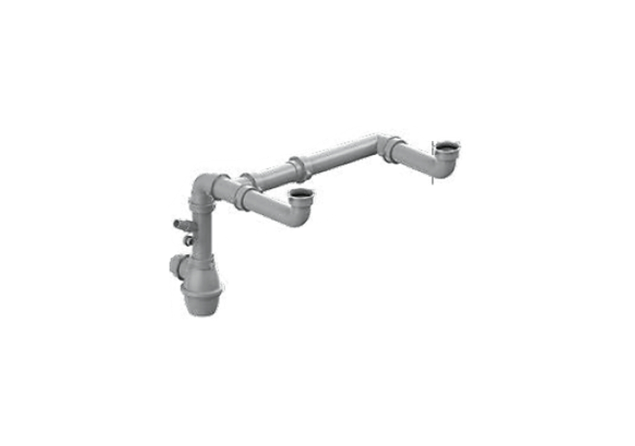 Siphon 1 1/2 à bouteille FLAT sortie Ø 40mm filetée 2 cuves réglable avec prise lave vaisselles - 19-D2800/FLAT/RL01 - Fisc