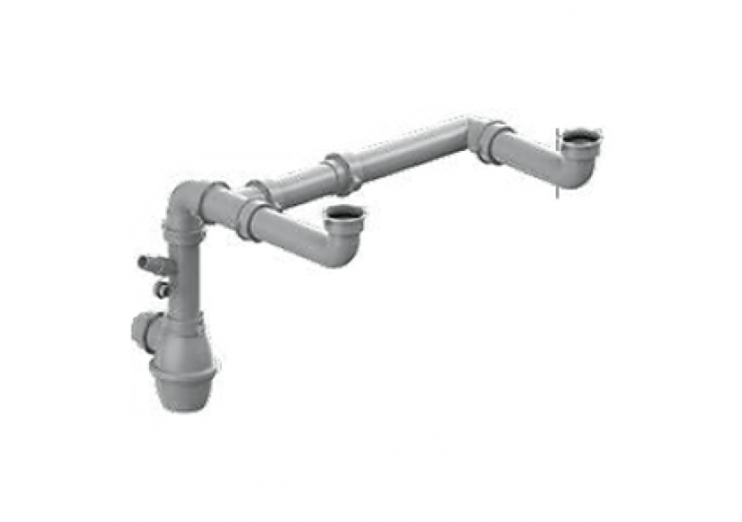 Siphon 1 1/2 à bouteille FLAT sortie Ø 40mm filetée 2 cuves réglable avec prise lave vaisselles - 19-D2800/FLAT/RL01 - Fisc