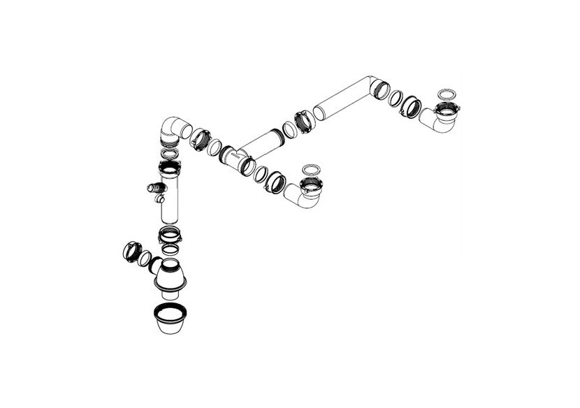 Siphon 1 1/2 à bouteille FLAT sortie Ø 40mm filetée 2 cuves réglable avec prise lave vaisselles - 19-D2800/FLAT/RL01 - Fisc