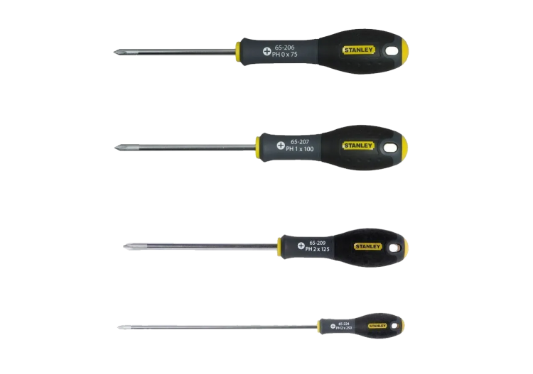 Lot de 4 Tournevis Phillips FATMAX – PH0, PH1, PH2 (125mm & 250mm)