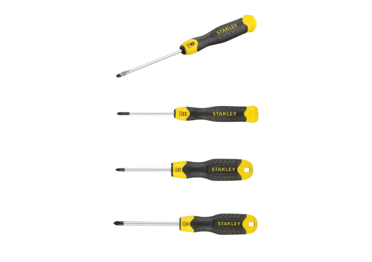 Lot de 4 Tournevis Cushion Grip – Électricien 2,5x75mm & Phillips PH0, PH1, PH2