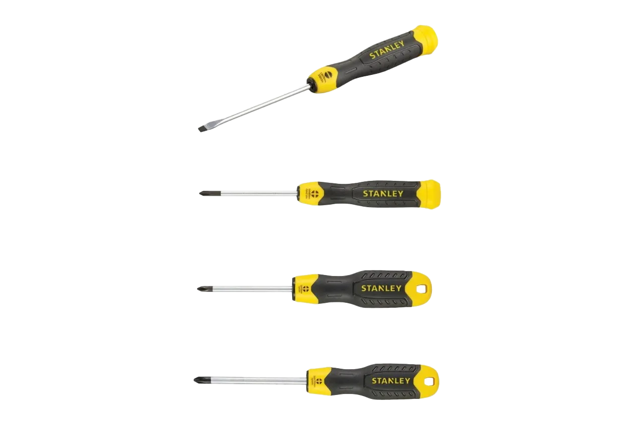 Lot de 4 Tournevis Cushion Grip – Électricien 2,5x75mm & Phillips PH0, PH1, PH2