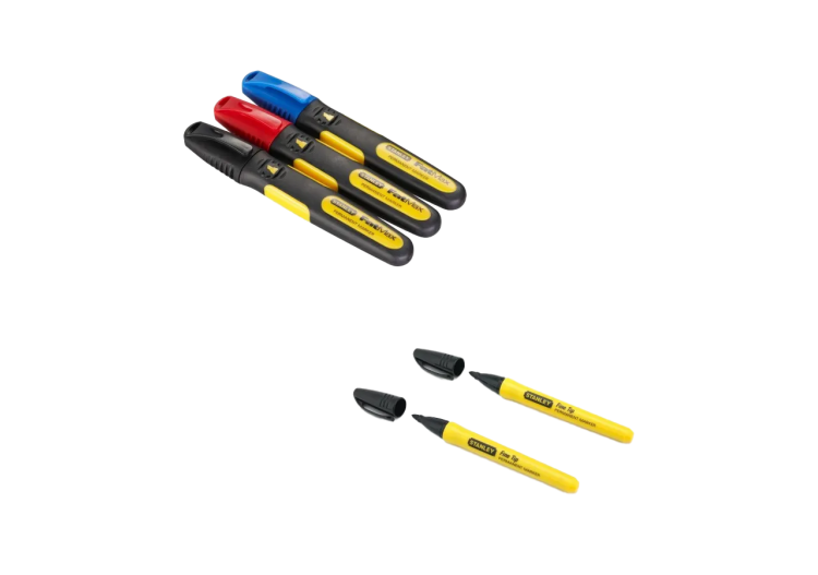 Lot de Marqueurs FATMAX – 3 Couleurs Pointe Large Biseautée (3pcs) & Noir Pointe Fine (2pcs)