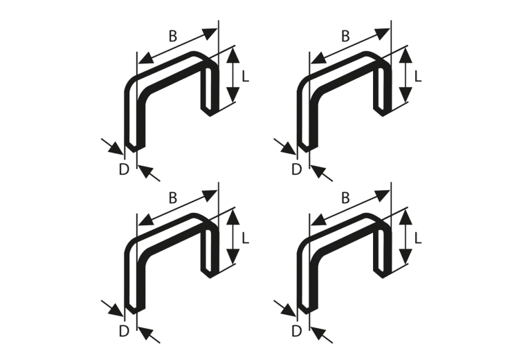 Lot d'agrafes à fil plat de type 52 12,3 x 1,25 x 6-10-12-14 mm