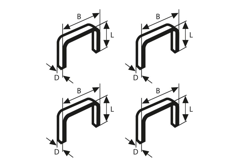 Lot d'agrafes à fil plat de type 52 12,3 x 1,25 x 6-10-12-14 mm