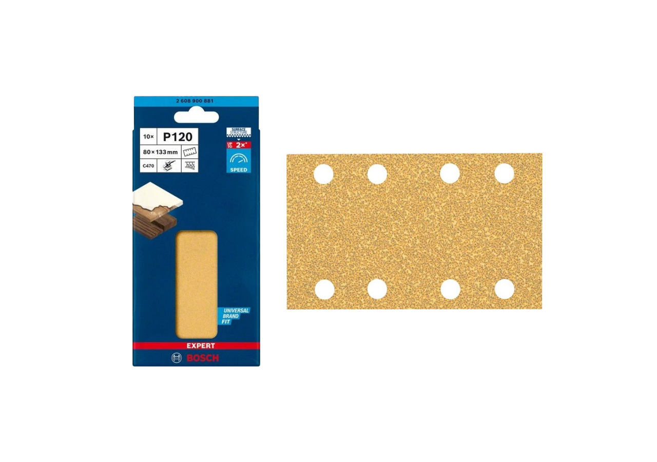 Lot de Feuilles Abrasives Rectangulaires C470 EXPERT – Bois et Peinture 80x133mm (G120 & G40) – 10 pcs chacune