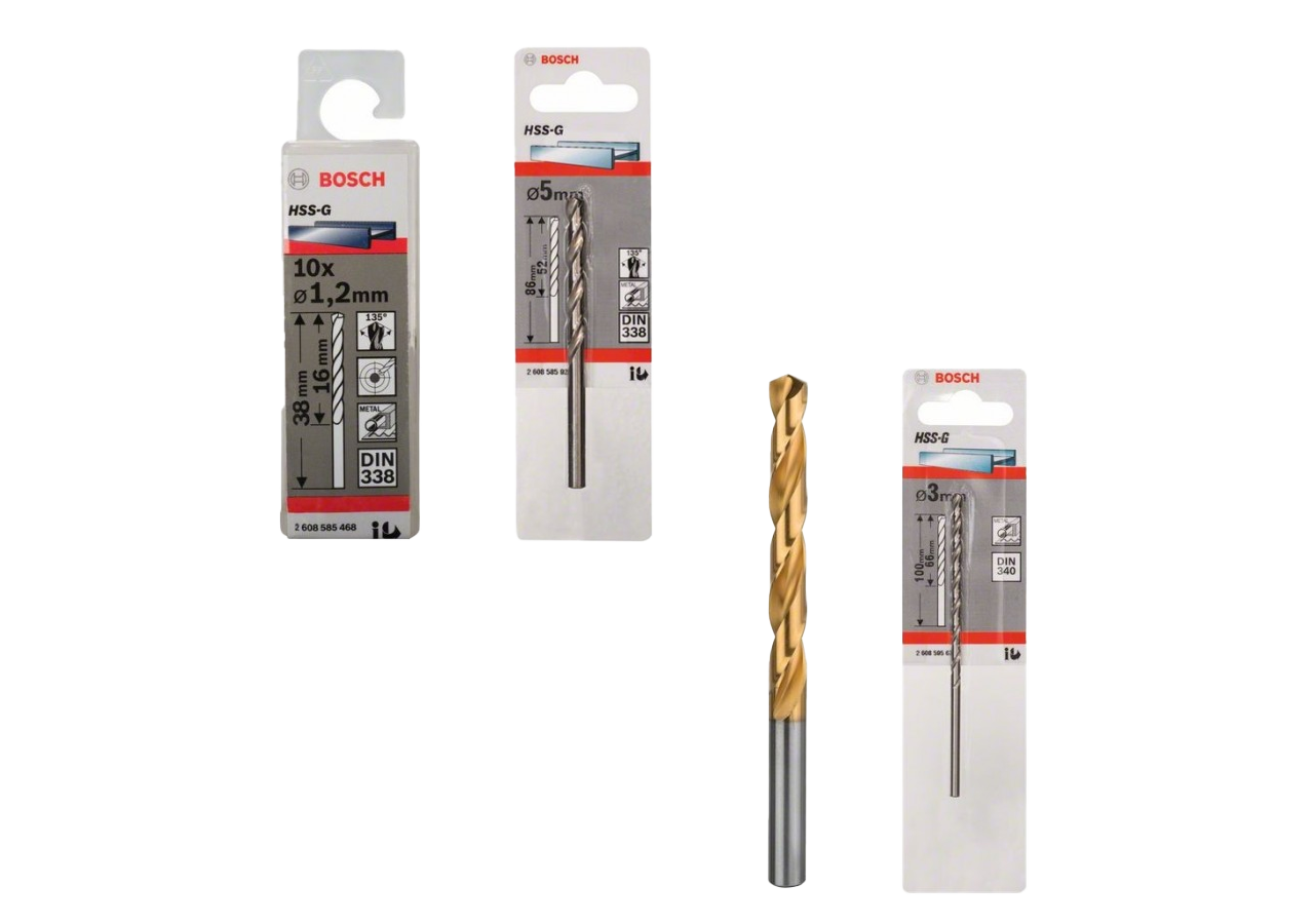 Lot de Forets HSS-G et HSS-TIN – 1,2x16x38mm, 3,0x66x100mm, 5,0x52x86mm, 11,0x94x125mm (Topline)