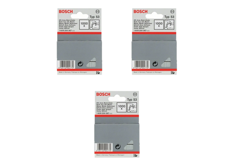 Lot de 3, 1000 Agrafes à fil fin de type 53 11,4 x 0,74 x 12 mm