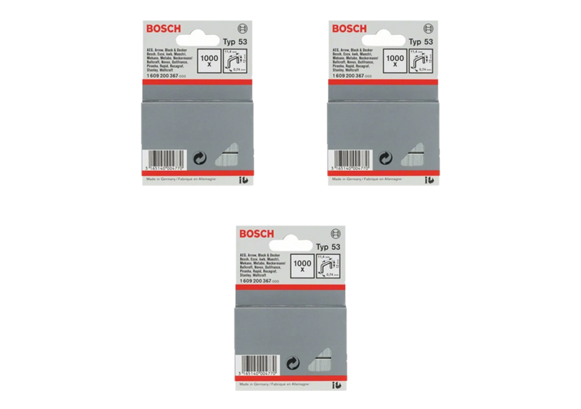 Lot de 3, 1000 Agrafes à fil fin de type 53 11,4 x 0,74 x 12 mm