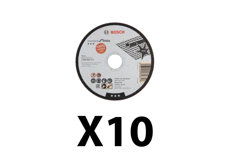 Lot de 8 disques à tronconner spécial Inox à moyeu plat 125 mm