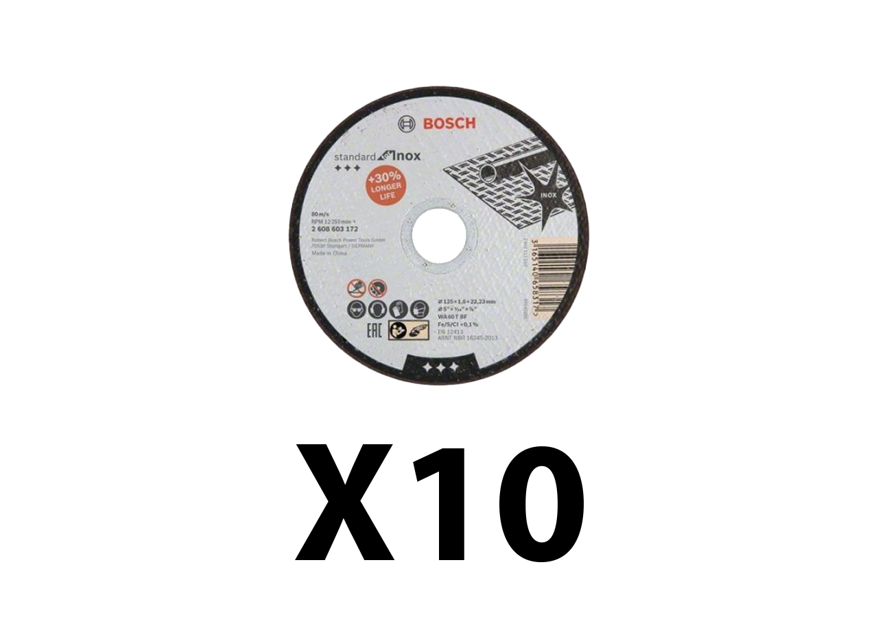 Lot de 8 disques à tronconner spécial Inox à moyeu plat 125 mm