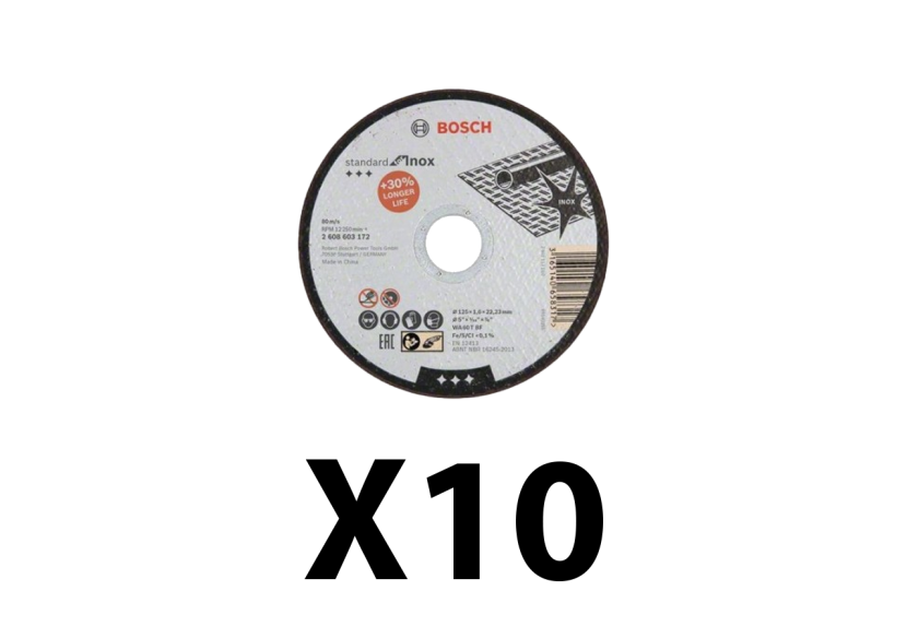 Lot de 8 disques à tronconner spécial Inox à moyeu plat 125 mm