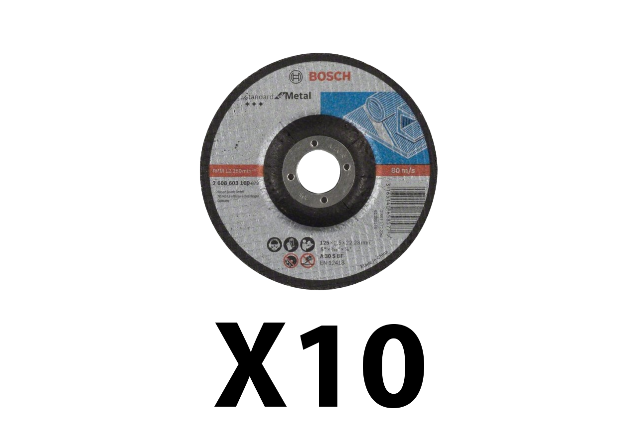Lot de 10 disques à tronconner métal à moyeu plat 125 mm