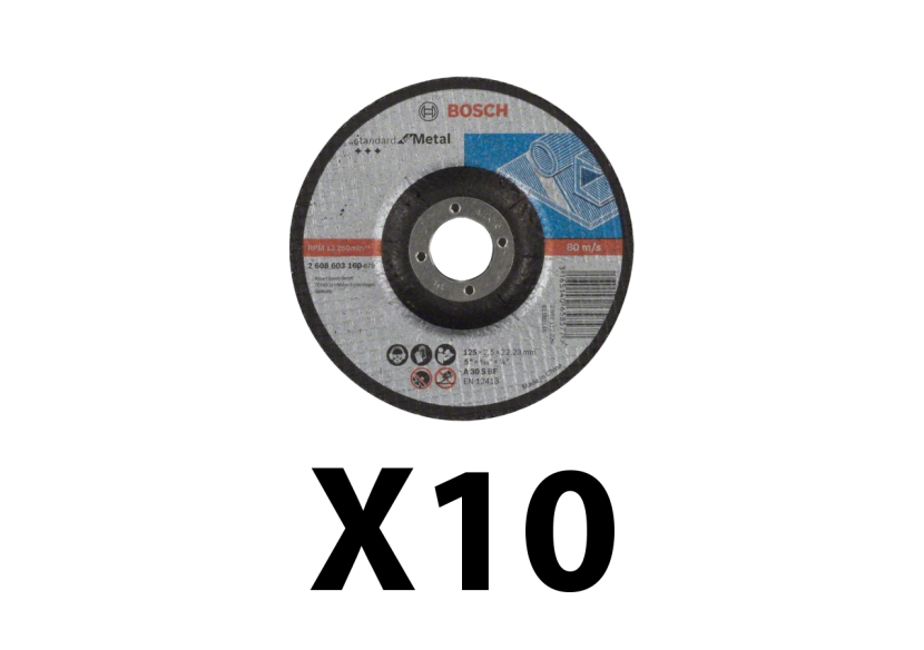 Lot de 10 disques à tronconner métal à moyeu plat 125 mm