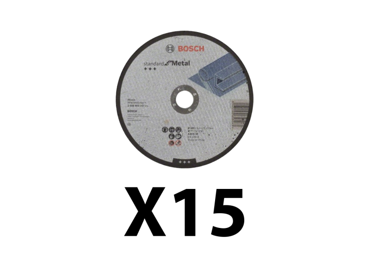 Lot de 15 disques à tronconner métal à moyeu plat 180 mm