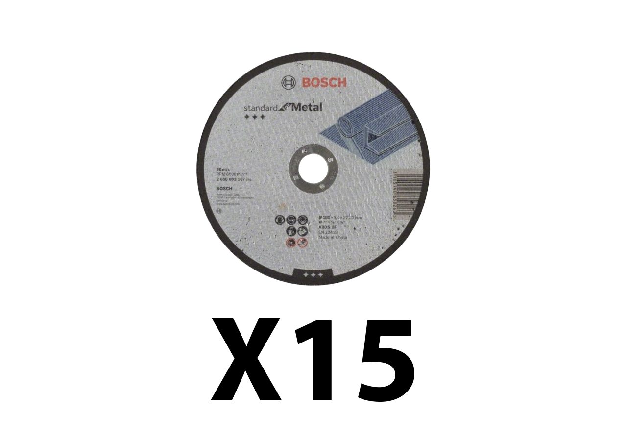 Lot de 15 disques à tronconner métal à moyeu plat 180 mm