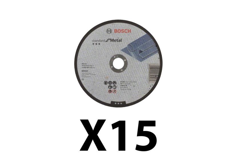 Lot de 15 disques à tronconner métal à moyeu plat 180 mm