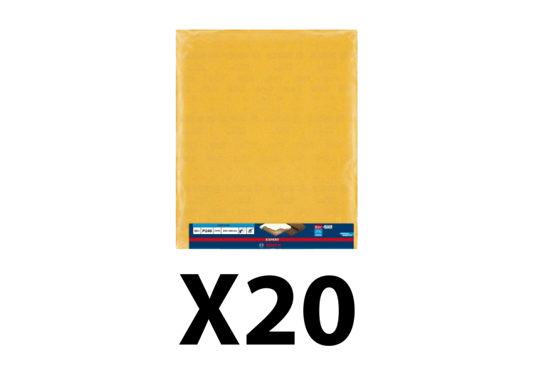Lot de 20 feuilles abrasives bois et peinture G240 230x280mm