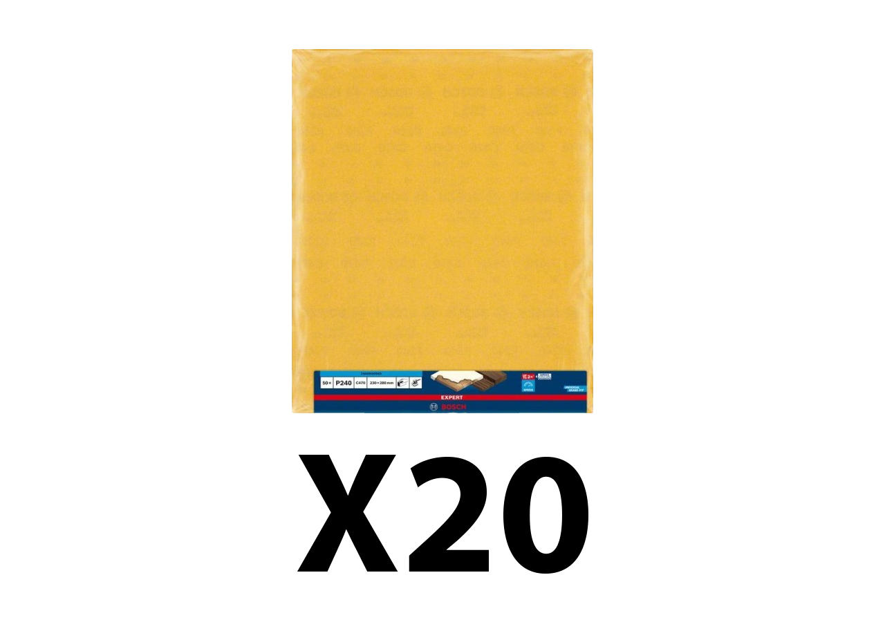 Lot de 20 feuilles abrasives bois et peinture G240 230x280mm
