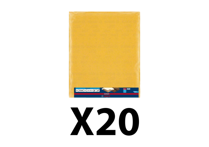 Lot de 20 feuilles abrasives bois et peinture G240 230x280mm