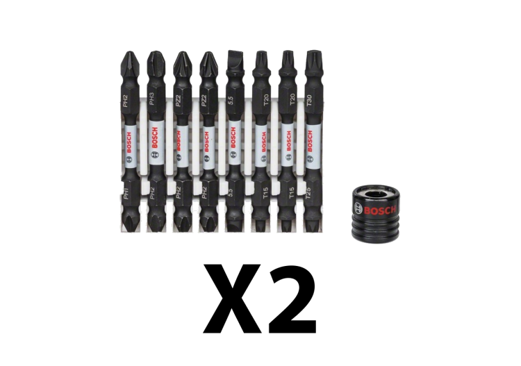 Lot de 2 kit 8 Impact PH1-PH2 PH2-PH3 2xPH2-PZ2 Plat1x5,5 2xT15-T20 T25-T30 65mm + aimant