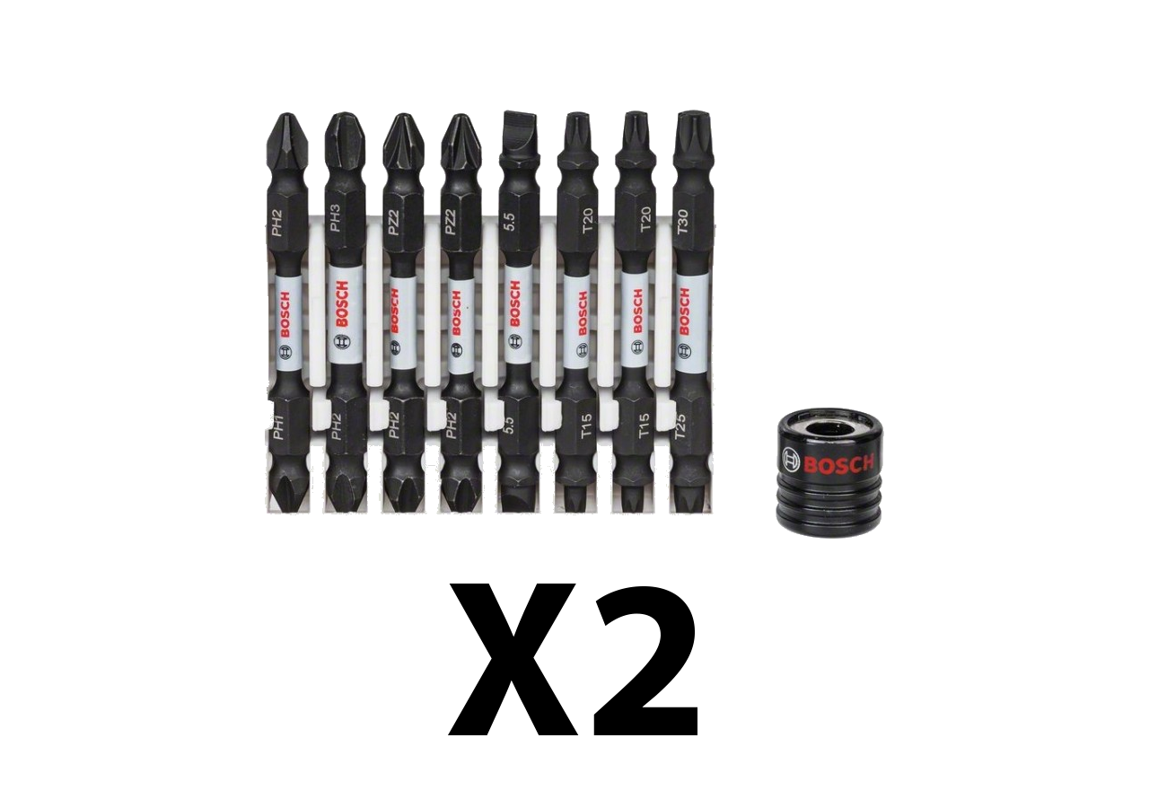 Lot de 2 kit 8 Impact PH1-PH2 PH2-PH3 2xPH2-PZ2 Plat1x5,5 2xT15-T20 T25-T30 65mm + aimant