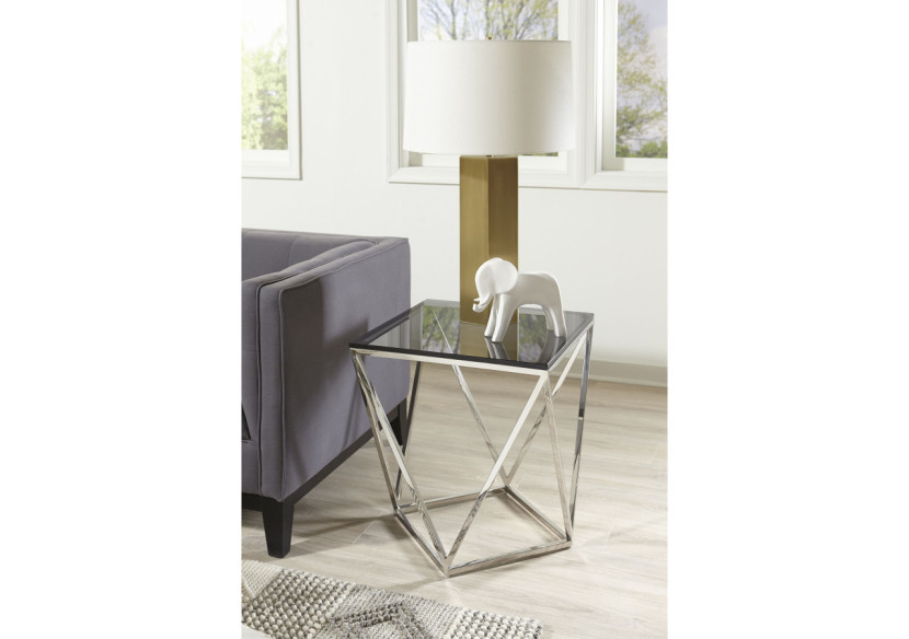 Table d'Appoint en Verre Fumé et Acier Inoxydable Poli - 4VG522 - Modus Furniture International