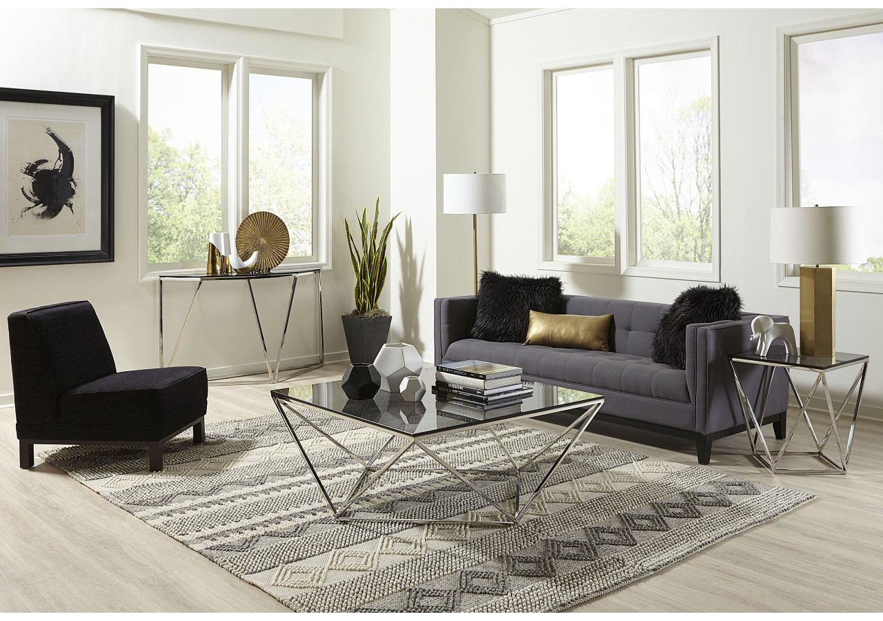 Table d'Appoint en Verre Fumé et Acier Inoxydable Poli - 4VG522 - Modus Furniture International