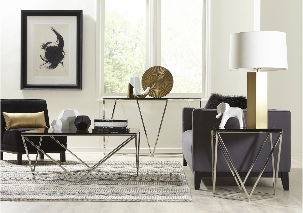 Table d'Appoint en Verre Fumé et Acier Inoxydable Poli - 4VG522 - Modus Furniture International