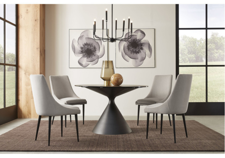 Table de salle à manger ronde avec plateau en métal et base en métal Winston Stone, noir