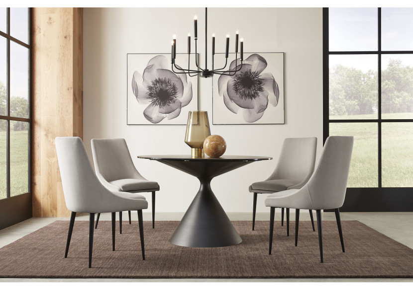 Table de salle à manger ronde avec plateau en métal et base en métal Winston Stone, noir