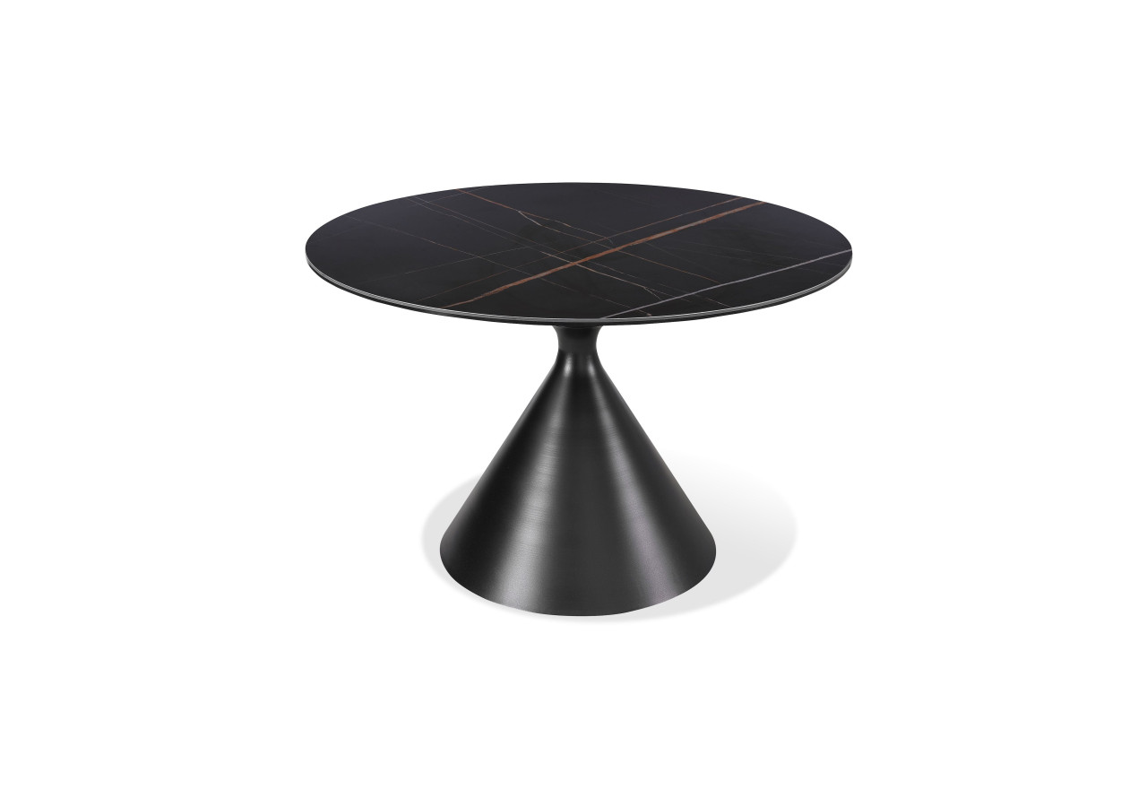 Table de salle à manger ronde avec plateau en métal et base en métal Winston Stone, noir
